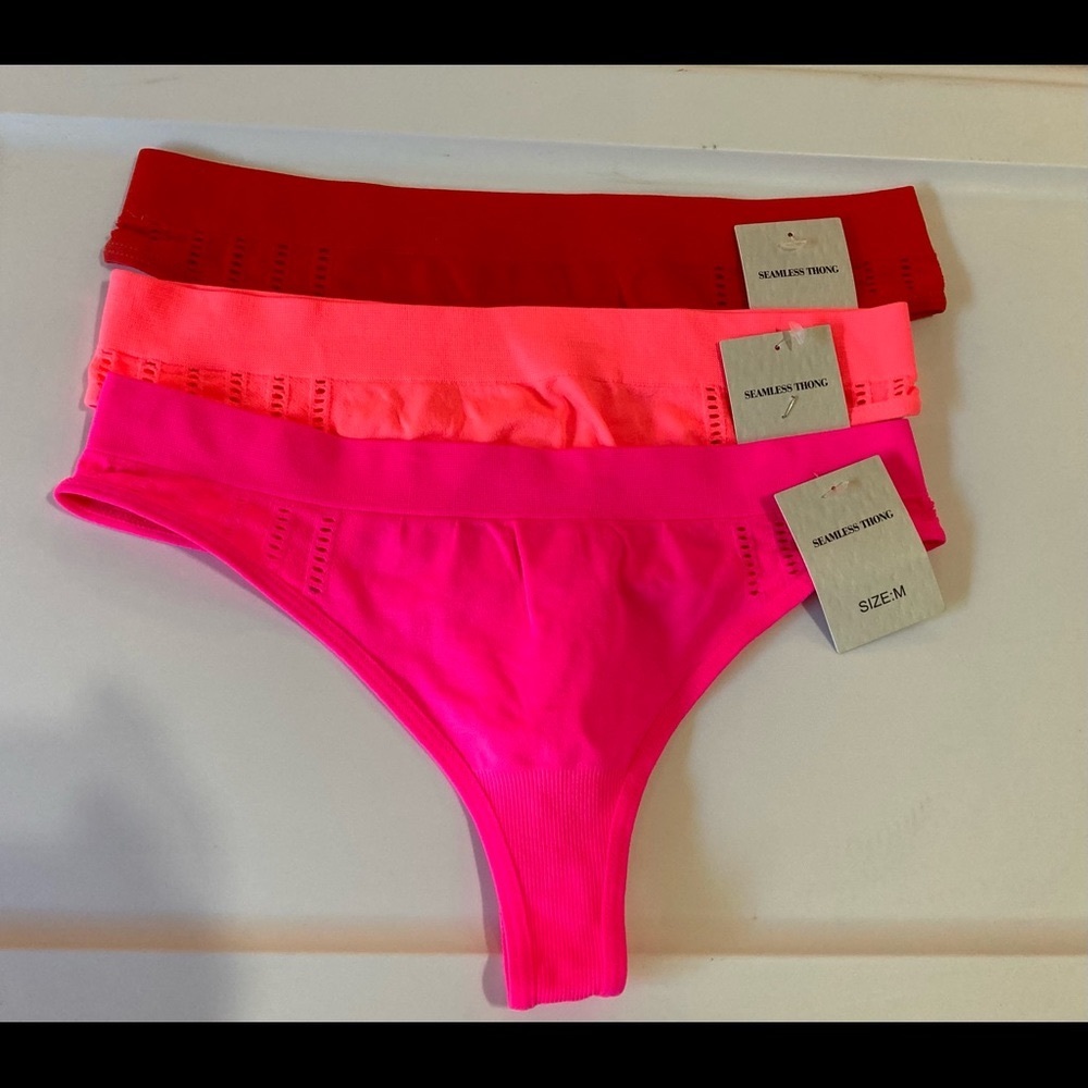 3 Thongs SZ Medium Stretch Bright Pink, Coral and orange New with tags